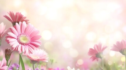 Canvas Print - Pink gerbera daisies in soft, blurred background.