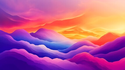 Wall Mural - Vibrant Sunset Over Colorful Rolling Mountains