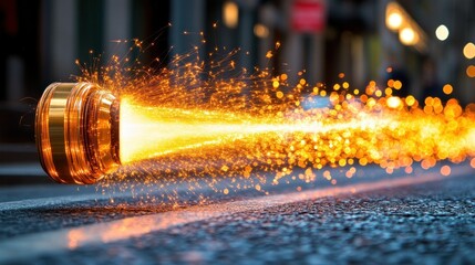 Poster - Sparkling motion of a metallic object on a street.