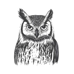 Wall Mural - Striking black and white owl illustration.