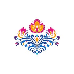 Wall Mural - Colorful floral ornament on white.