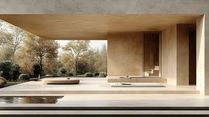 Poster - Modern architectural design with serene outdoor space.
