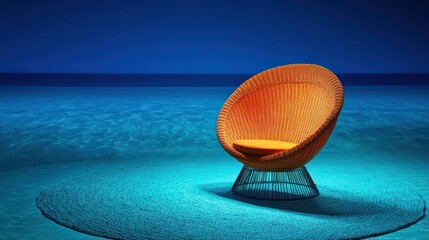 Poster - A vibrant orange chair on a serene blue background.