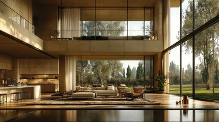 Poster - Modern interior with large windows and natural light.