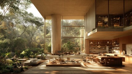 Poster - Modern interior blending nature with minimalist design.