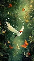 Canvas Print - Whimsical Flight: A Fantasy Garden of Birds and Butterflies