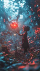 Wall Mural - Enchanted Forest: A Girl and Glowing Orb