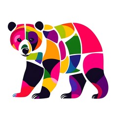 Canvas Print - Colorful geometric bear illustration on white.