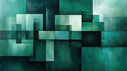 Poster - Abstract geometric composition in shades of green.
