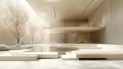 Poster - Modern minimalist interior with serene water features.