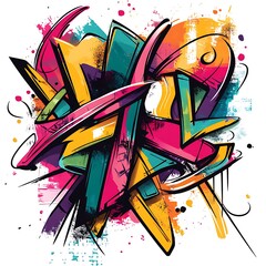 Sticker - Colorful graffiti abstract art with bold lines and paint splatters.