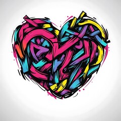 Wall Mural - Graffiti styled heart with bright colors.