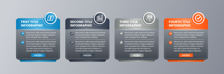 Poster - Modern black infographics banner. Vector illustration on rectangle layout with icon and text as example. Can be used for workflow layout, diagram, web design