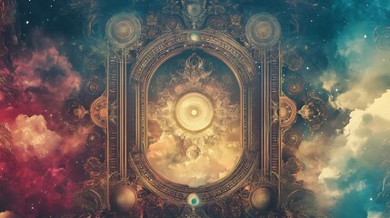 Wall Mural - Celestial Ornate Frame Enclosing A Cosmic Scene