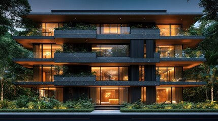 Poster - Modern architectural building with lush surroundings.