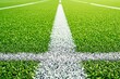 © PlanetOfVectors - Close-up of a green sports field with white lines, showcasing vibrant grass texture, under a bright daylight background. Concept of outdoor sports. Ai generative.