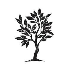 isolated sketched black tree with leaves.
