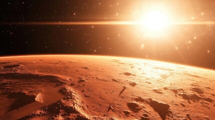 Wall Mural - stunning view of mars with sunlit horizon