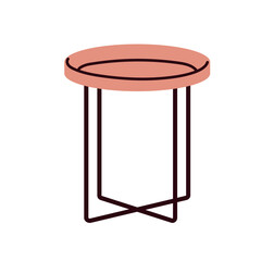 Poster - Tray coffee table, round circle shape, metal stand, Scandinavian minimalist design. Modern small home furniture in trendy style. Flat graphic vector illustration isolated on white background