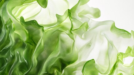 Poster - Close-up of delicate green organic fabric texture, resembling flowing waves, with a soft and airy appearance.