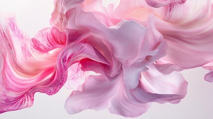 Poster - Abstract pink and lavender fabric flowing gracefully, creating an ethereal and soft composition.