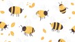 © Nathan - Playful illustration of cheerful bees buzzing among autumn leaves on a white background.