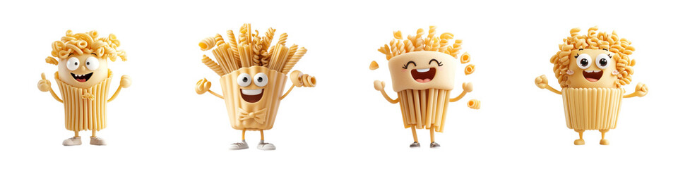 Wall Mural - 3D cartoon pasta character isolated on white background. mix collection png.