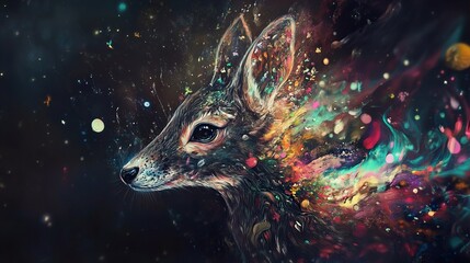 Wall Mural - Cosmic Deer: A vibrant abstract wildlife painting