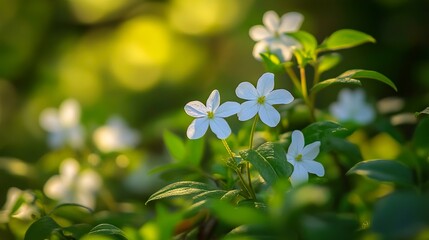 Wall Mural - White Flowers in Sunlight: A Close-Up View of Delicate Blooms