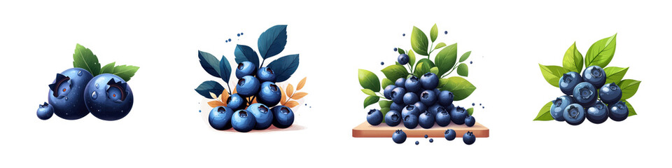 Wall Mural - Flat style illustration of blueberry isolated on white background. Mix Collection Png.