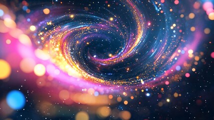 Poster - A vibrant cosmic swirl of stars and galaxies, showcasing a mix of colors from purple to gold.