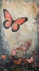 Poster - Orange Butterfly on Flowers: A Textured Masterpiece