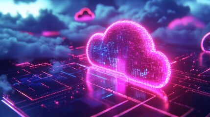 Poster - Futuristic cityscape with neon cloud