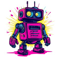 Canvas Print - A vibrant, retro-style robot illustration with colorful effects.