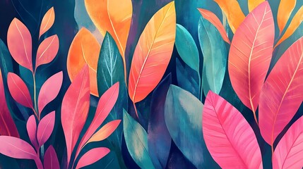 Wall Mural - Vibrant Tropical Leaves Abstract Art Design