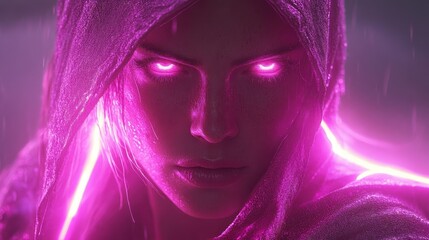 Poster - A mysterious figure with glowing eyes in a hooded cloak.