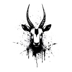 Wall Mural - A stylized black and white illustration of an antelope's head.