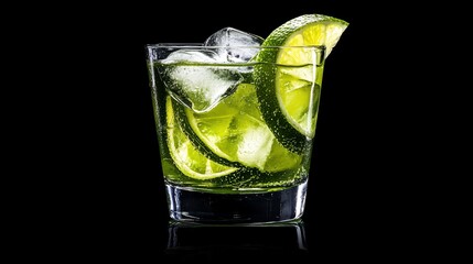 Wall Mural - Refreshing lime cocktail with ice in rocks glass.