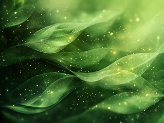 Glowing Green Abstract Digital Painting: Shimmering Waves of Light. AI Generated