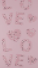 Poster - 3D loop animation of vertical orientation. Animation of a moving text made of multiple hearts above a pink surface. Valentine's Day animation for mobile devices