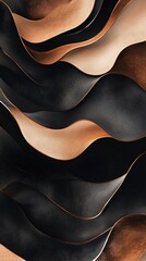 Aufkleber - Abstract texture showcasing flowing waves of black and copper leather, creating a luxurious and elegant visual effect.