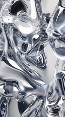 Aufkleber - Close-up of a mesmerizing, intricate abstract silver liquid design with flowing curves and reflections.