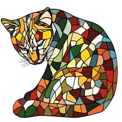 Wall Mural - A colorful, stained-glass style illustration of a cat.