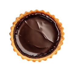 Wall Mural - top view of a single chocolate tart, against a clean white background