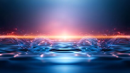 Poster - Futuristic rendering of quantum cryptography in action with entangled photon particles forming secure communication channels leaving copy space at the top for text overlay