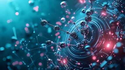 Poster - Dynamic quantum graph overlay visualizing the process of solving complex optimization problems within a virtual twin environment showcasing the power of quantum computing and data analysis