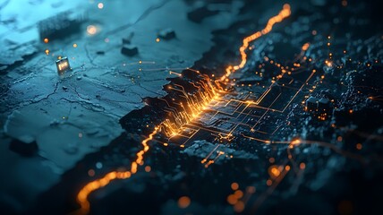 Poster - captivating quantum simulation showcasing the dynamic models used in earthquake prediction featuring