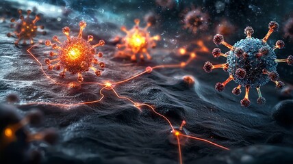 Poster - Visually captivating of quantum powered pandemic outbreak forecasting showcasing glowing nodes molecular models and data driven insights to help understand and manage disease spread