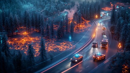 Poster - quantum powered virtual twin simulation forecasting forest fire spread patterns with glowing heat ma