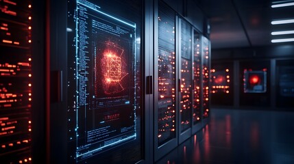 Aufkleber - quantum computer model predicting and neutralizing military threats with glowing virtual twin simula